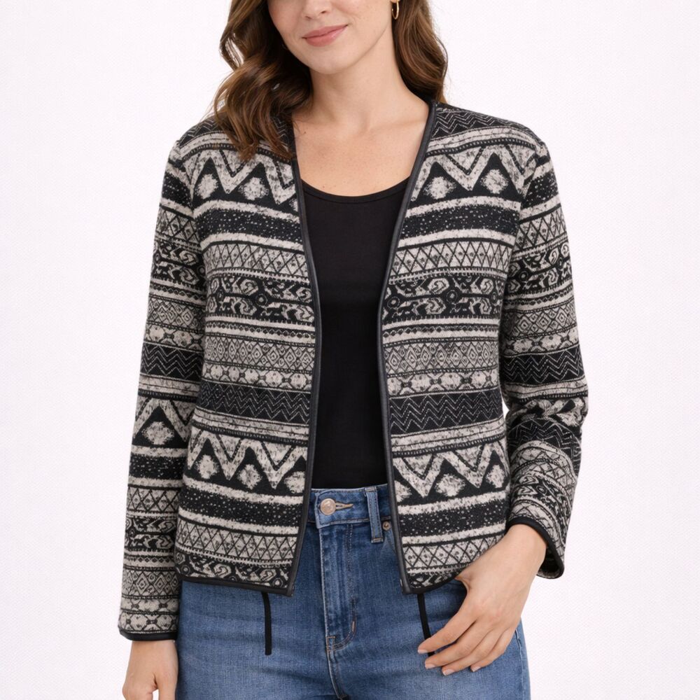 H&M Open Front Tribal Print Jacket Black 4